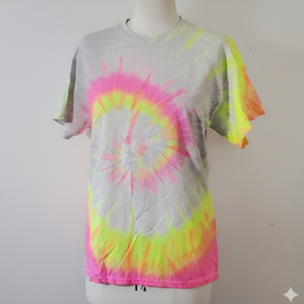 Colortone Size L NEW Tie Dye T-Shirt Neon Pink Yellow Orange Purple Cotton